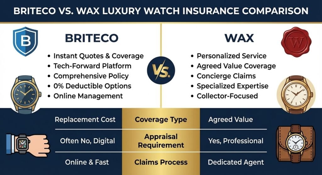 BriteCo vs WAX luxury watch insurance comparison for high-value watches