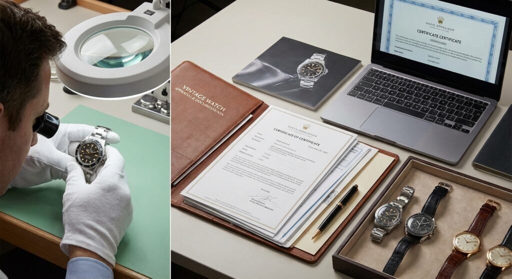 Professional appraisal documentation for vintage luxury watches