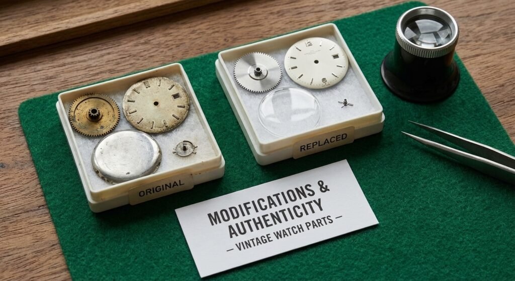 Vintage watch originality and modified parts affecting insurance valuation
