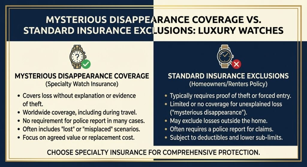  Infographic explaining mysterious disappearance coverage for luxury watches