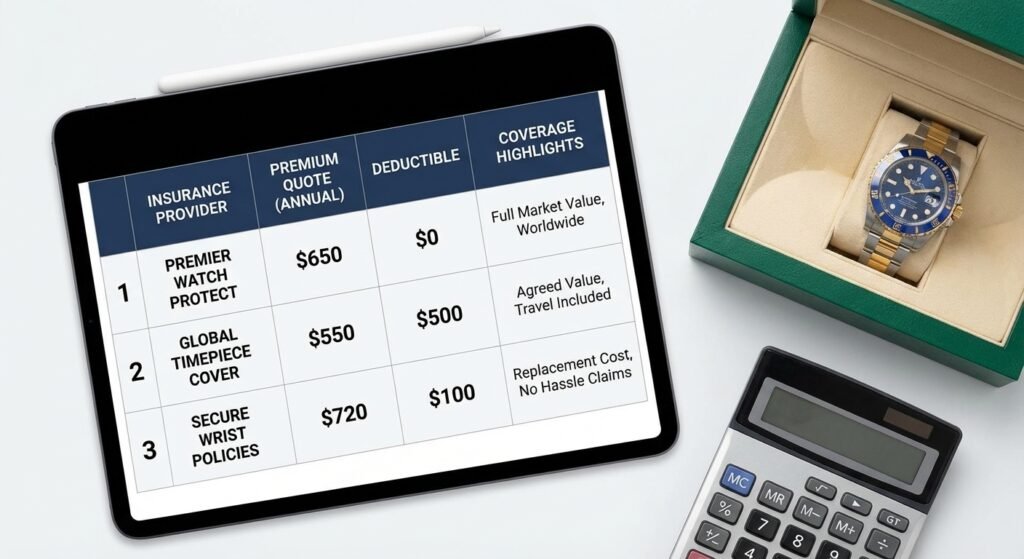 Comparing luxury watch insurance pricing between providers