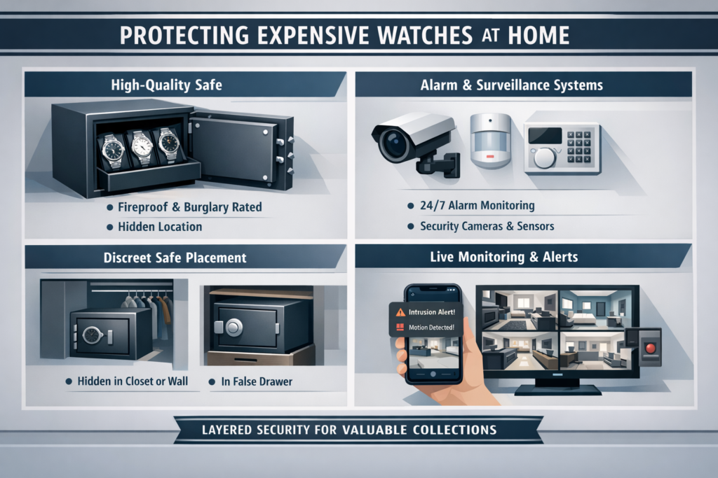 Infographic showing recommended home security measures for luxury watches