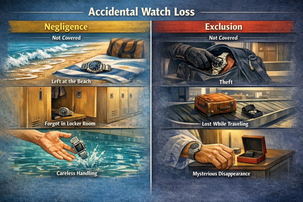 Accidental loss exclusions in luxury watch insurance policies
