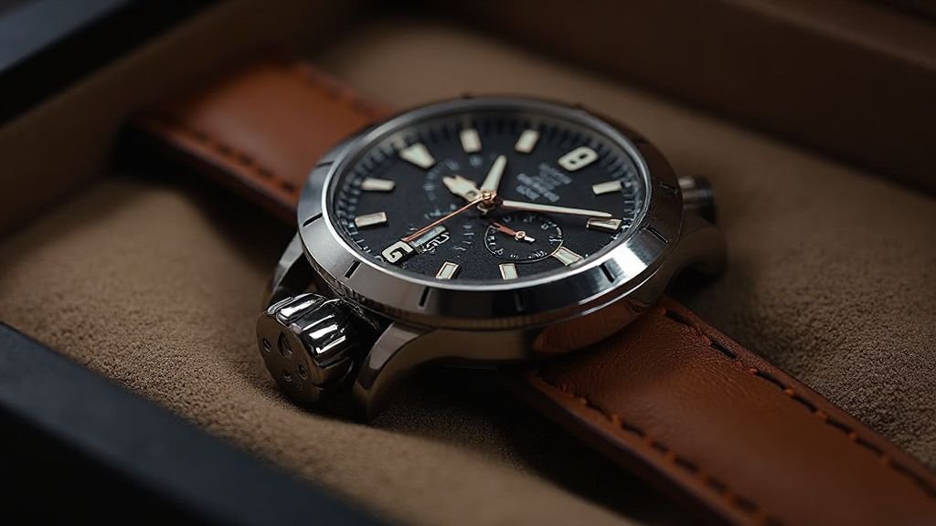  Close‑up of watch box cushion material and stitching detail