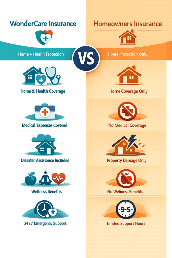 Infographic showing how WonderCare differs from homeowners insurance
