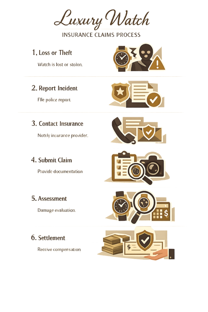 Step‑by‑step infographic of the WonderCare luxury watch insurance claims process