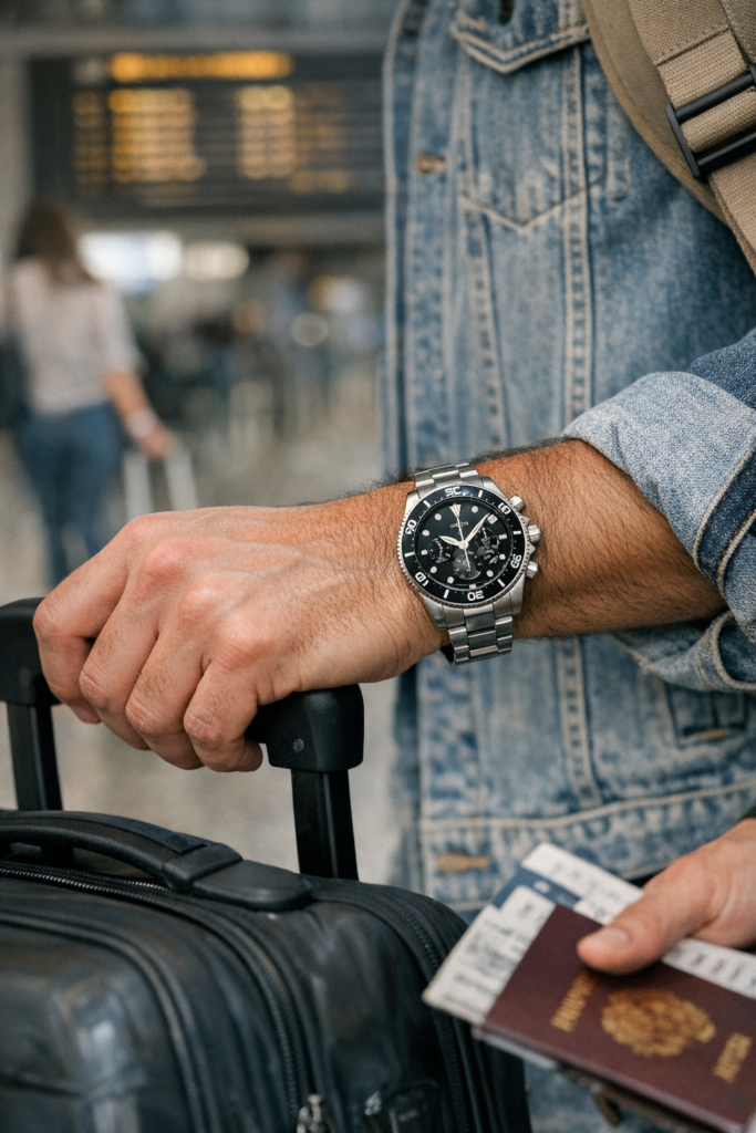 Luxury watch claim scenario involving travel or public environments