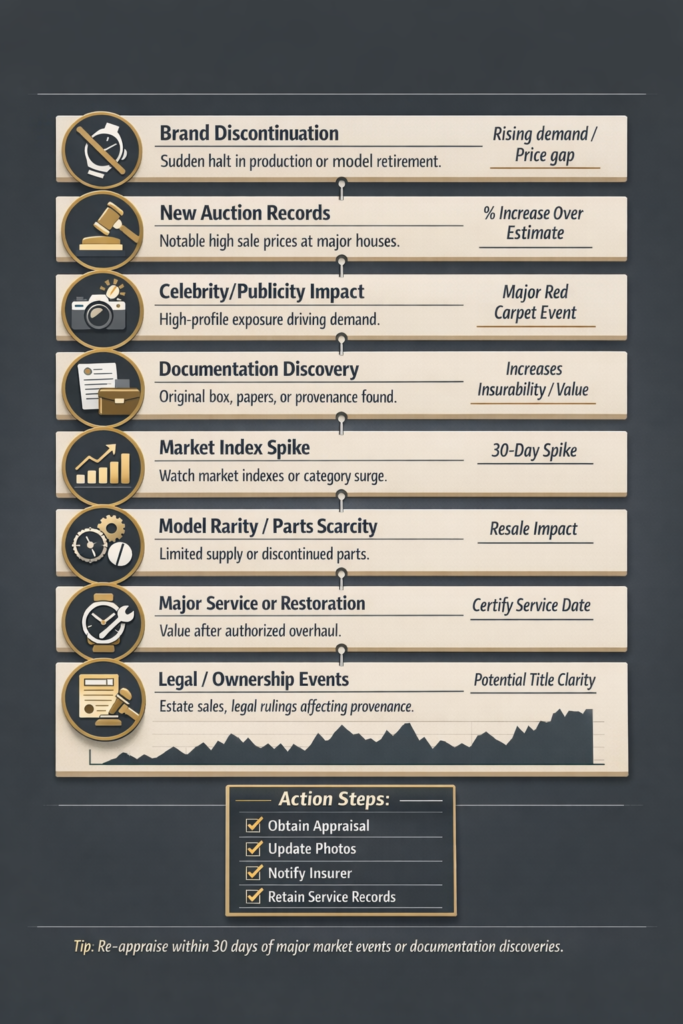 : Diagram showing events that trigger immediate watch reappraisal
