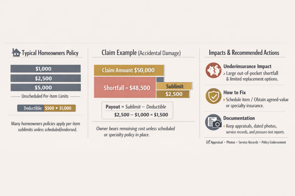 Landscape diagram showing homeowners insurance sublimits applied to Patek Philippe damage claims