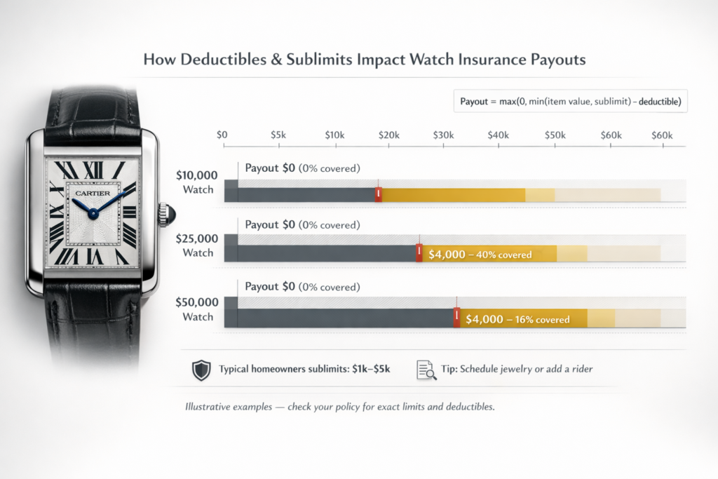  Example breakdown of Cartier watch insurance payout after sublimits and deductibles