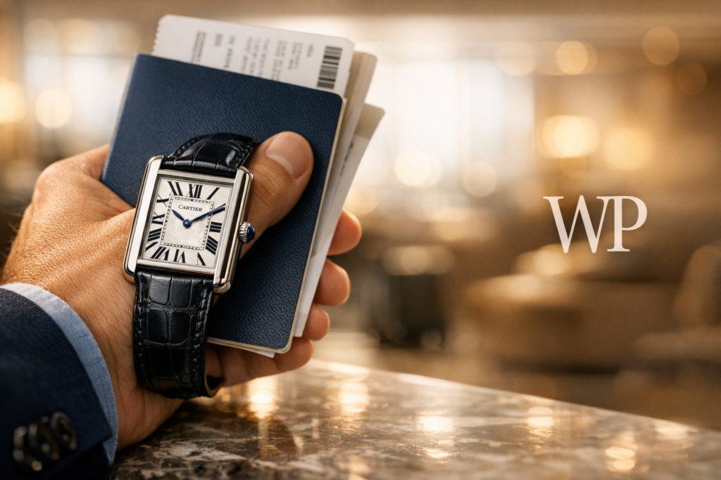  Cartier watch worn during travel, highlighting real‑world loss risk