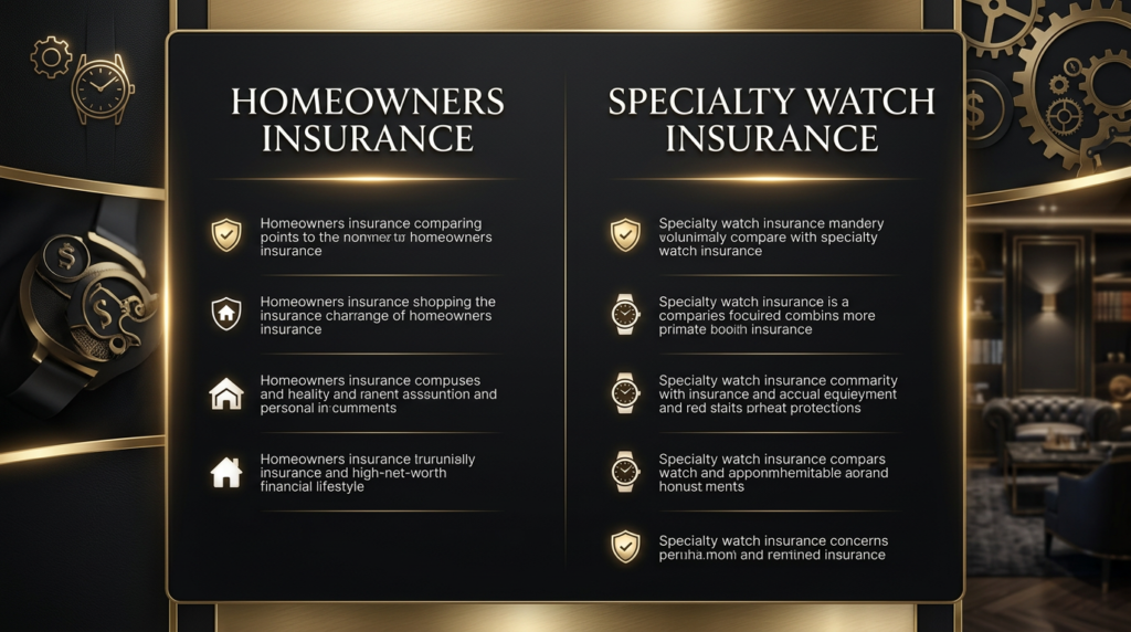  Landscape comparison chart showing homeowners insurance versus specialty Rolex insurance coverage features