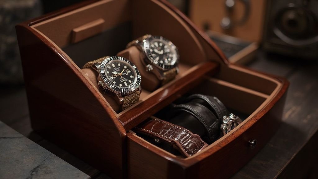  ROTHWELL best watch winders with storage drawers showing two rotating watches and three static slots