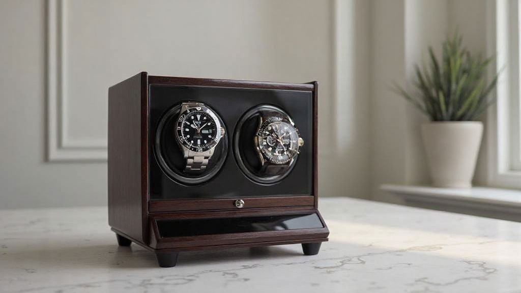 Barrington best double watch winders model with two automatic watches secured inside
