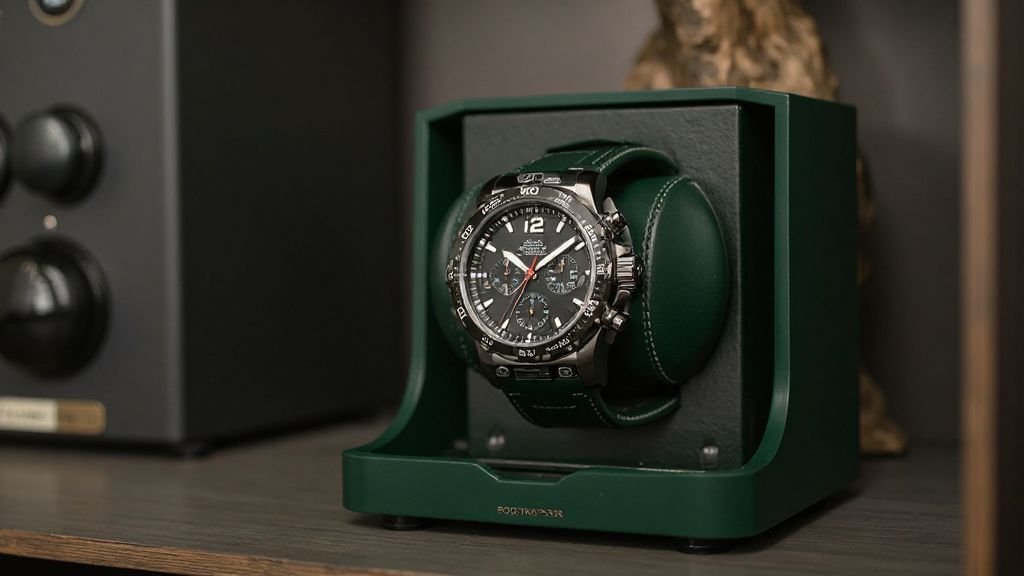  WOLF British Racing best watch winders for omega watches holding a luxury dive watch