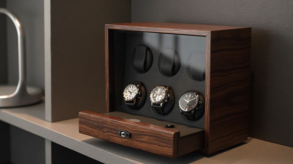 WOLF Heritage best 4 slot watch winders displaying four luxury automatic watches