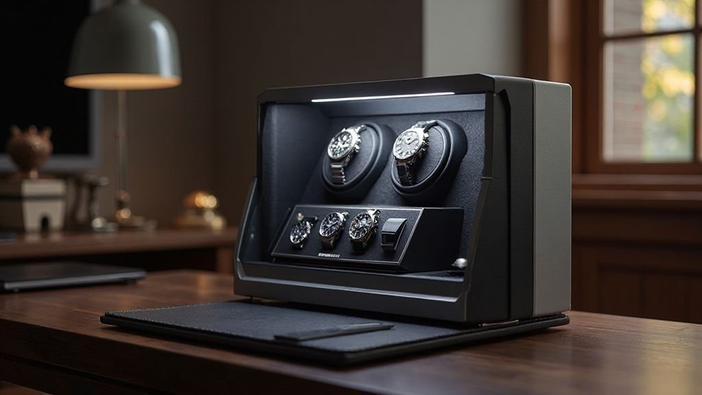  Kendal best watch safes with built in winders with the LED lighting turned on