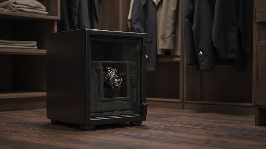  WOLF Atlas best watch safes with built in winders sitting in a luxury closet