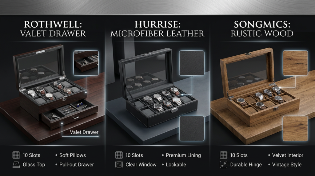 best 10-slot watch boxes comparison infographic