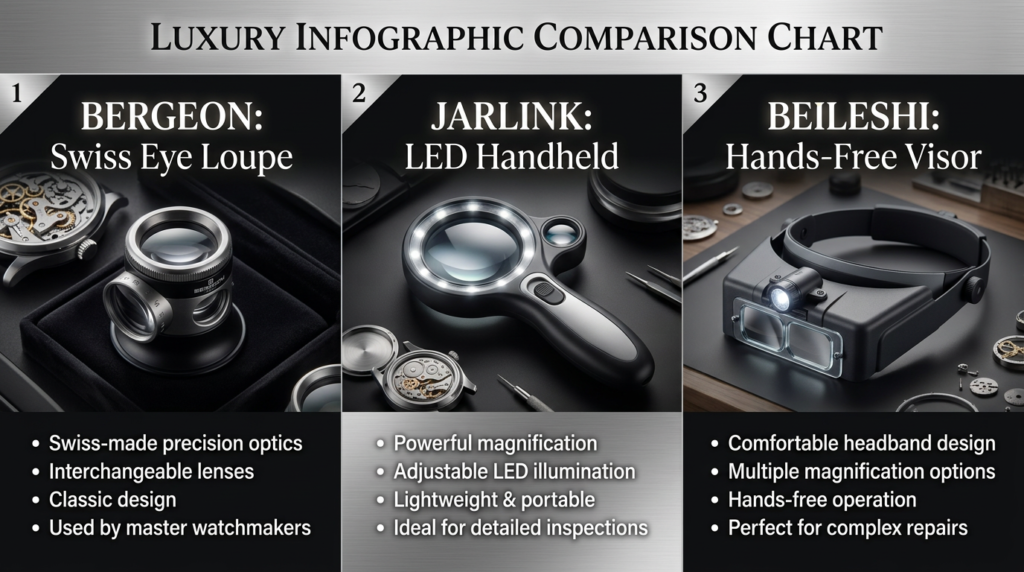 : best watchmaker loupe comparison infographic